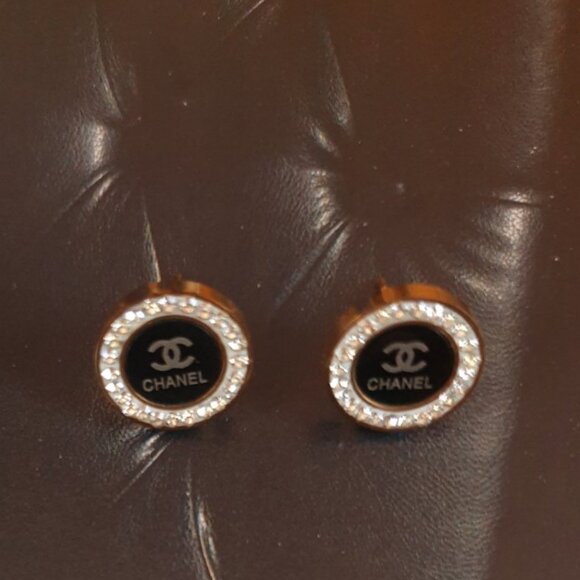 Round Crystals Stud Gold Black Earrings Women Fashion Casual Formal Jewelry Gift - Picture 2 of 2